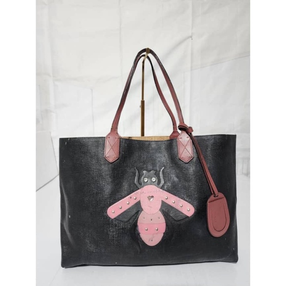 Authentic Gucci Supreme Leather Tote Bag Black/Pink - Picture 1 of 16